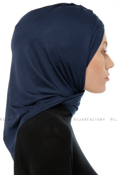 Isra Cross - Navy Blue One-Piece Viskos Hijab