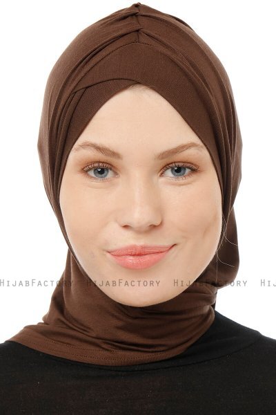 Isra Cross - Brown One-Piece Viskos Hijab