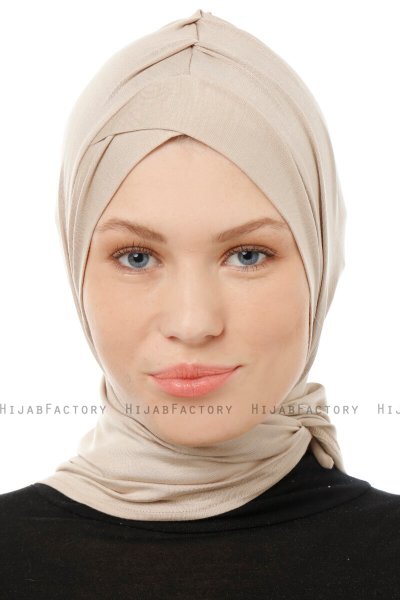 Isra Cross - Light Taupe One-Piece Viskos Hijab