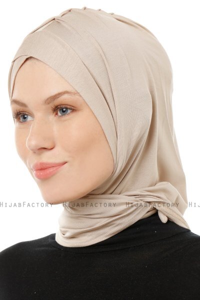 Isra Cross - Light Taupe One-Piece Viskos Hijab