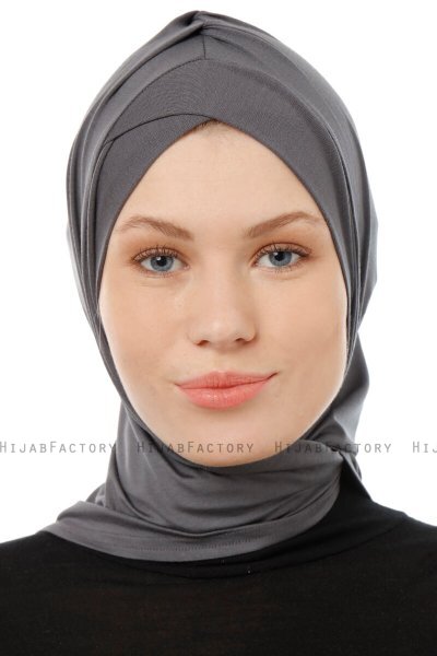 Isra Cross - Dark Grey One-Piece Viskos Hijab