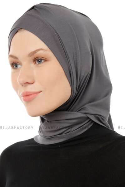 Isra Cross - Dark Grey One-Piece Viskos Hijab