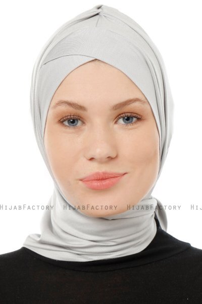 Isra Cross - Light Grey One-Piece Viskos Hijab