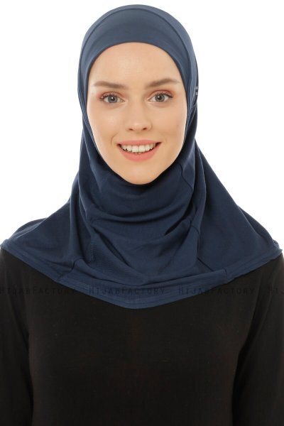 Hanfendy Plain Logo - Navy Blue One-Piece Hijab