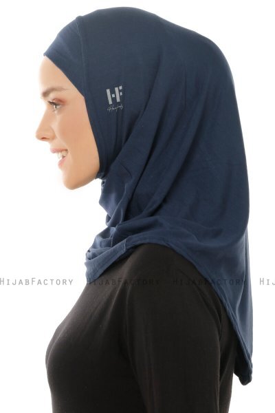 Hanfendy Plain Logo - Navy Blue One-Piece Hijab