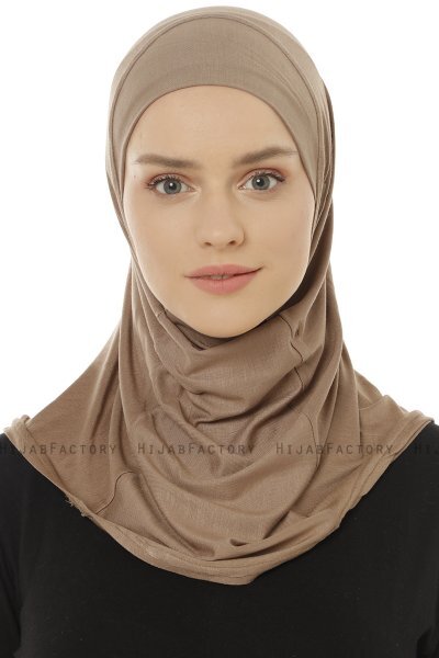 Hanfendy Plain Logo - Dark Taupe One-Piece Hijab