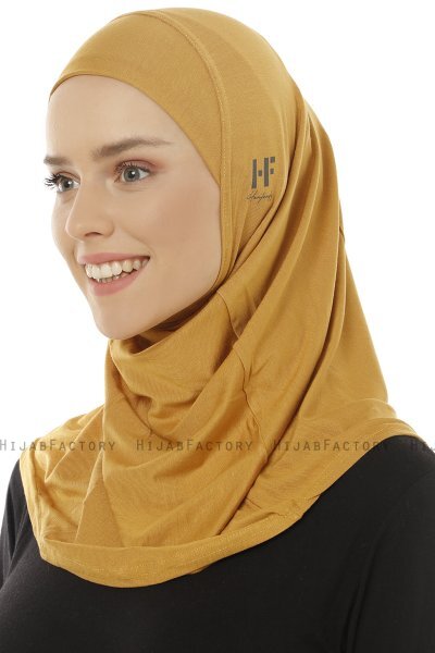 Hanfendy Plain Logo - Mustard One-Piece Hijab