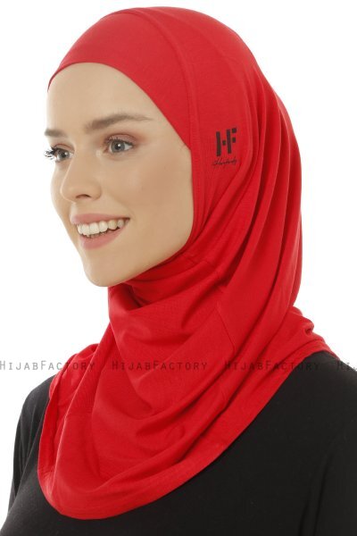 Hanfendy Plain Logo - Red One-Piece Hijab