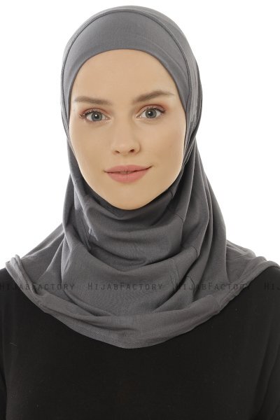 Hanfendy Plain Logo - Dark Grey One-Piece Hijab
