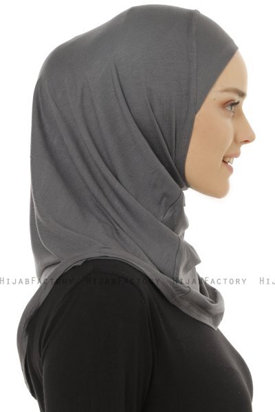 Hanfendy Plain Logo - Dark Grey One-Piece Hijab