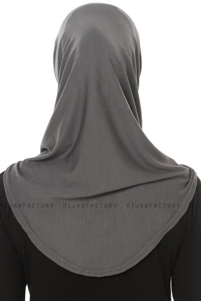 Hanfendy Plain Logo - Dark Grey One-Piece Hijab