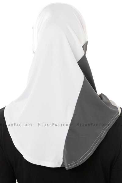 Esin - White & Light Grey & Anthracite One-Piece Hijab