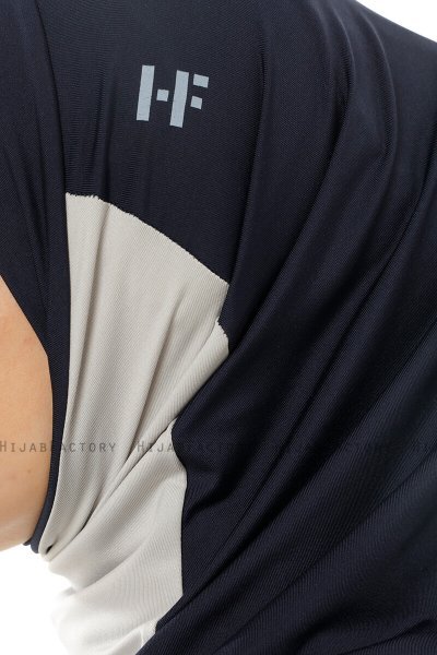 Esin - Navy Blue & Light Grey & Light Blue One-Piece Hijab