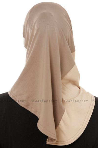 Esin - Dark Taupe & Creme & Light Taupe One-Piece Hijab