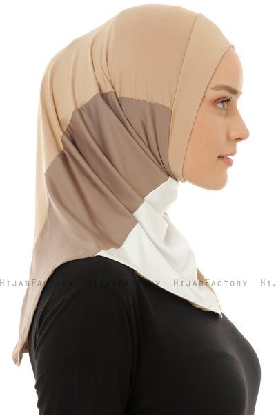 Esin - Beige & Creme & Dark Taupe One-Piece Hijab
