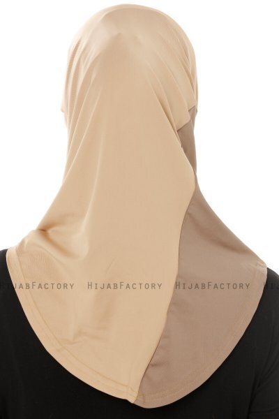 Esin - Beige & Creme & Dark Taupe One-Piece Hijab