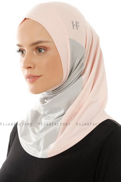 Esin - Dusty Pink & Light Grey & Creme One-Piece Hijab