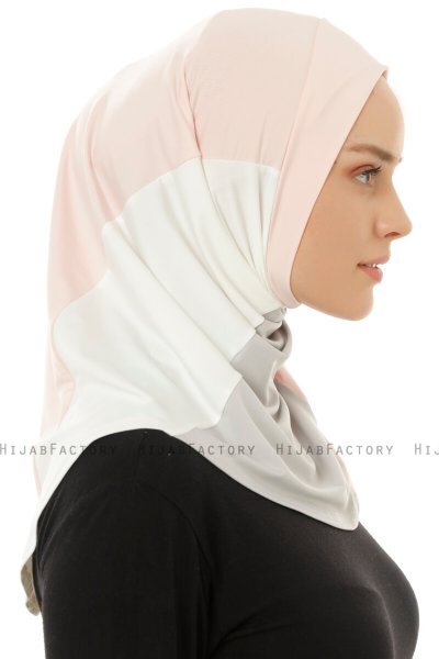 Esin - Dusty Pink & Light Grey & Creme One-Piece Hijab