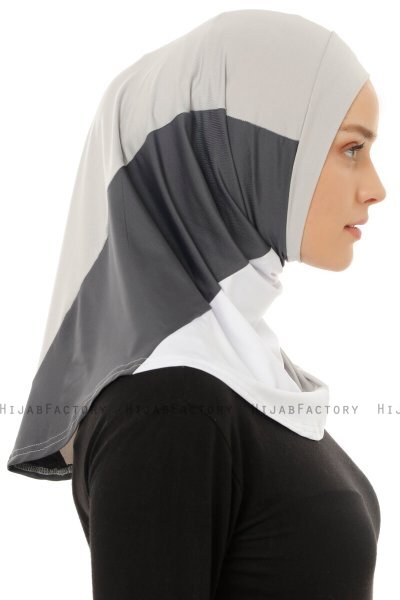Esin - Light Grey & White & Anthracite One-Piece Hijab