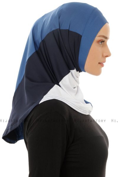 Esin - Indigo & White & Navy Blue One-Piece Hijab