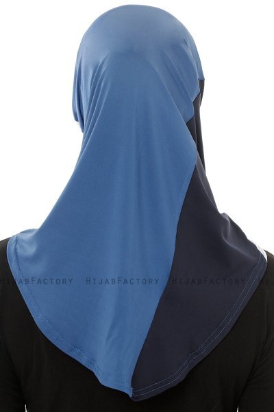 Esin - Indigo & White & Navy Blue One-Piece Hijab