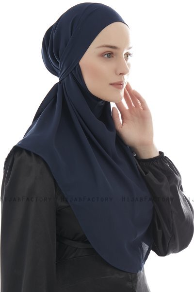 Ebrar - Navy Blue Crepe Chiffon Al Amira Hijab