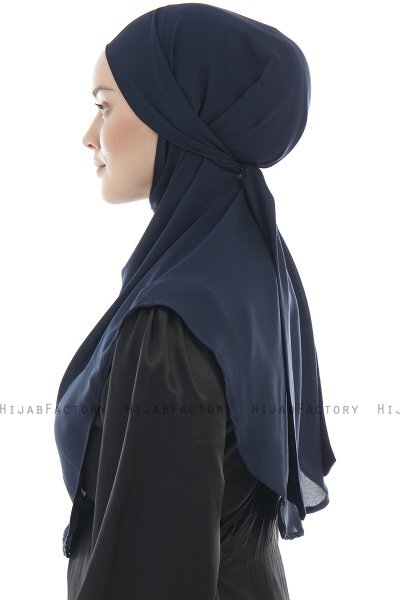 Ebrar - Navy Blue Crepe Chiffon Al Amira Hijab