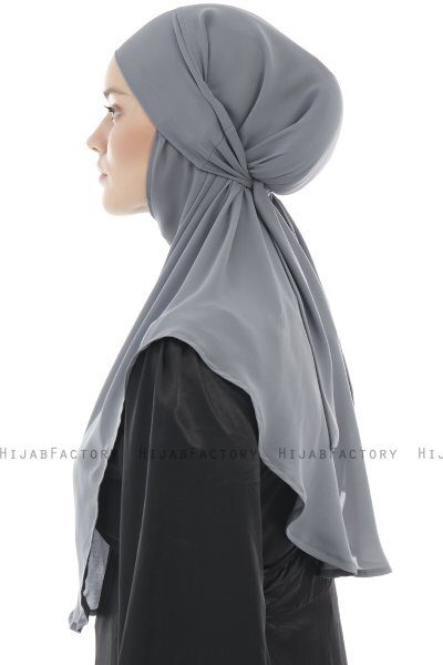 Ebrar - Dark Grey Crepe Chiffon Al Amira Hijab