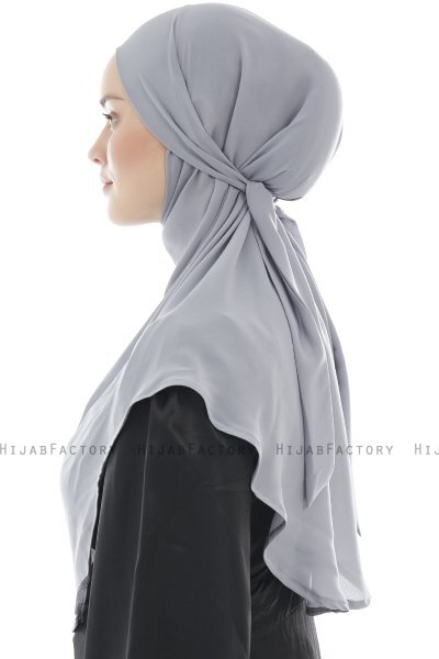 Ebrar - Light Grey Crepe Chiffon Al Amira Hijab