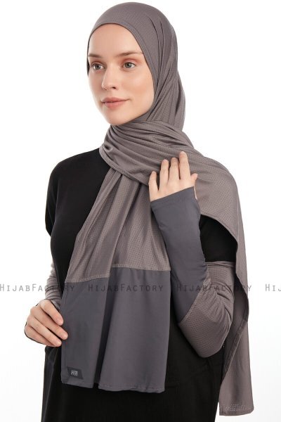 Azize - Dark Grey Pro Scarf Sport Hijab Set
