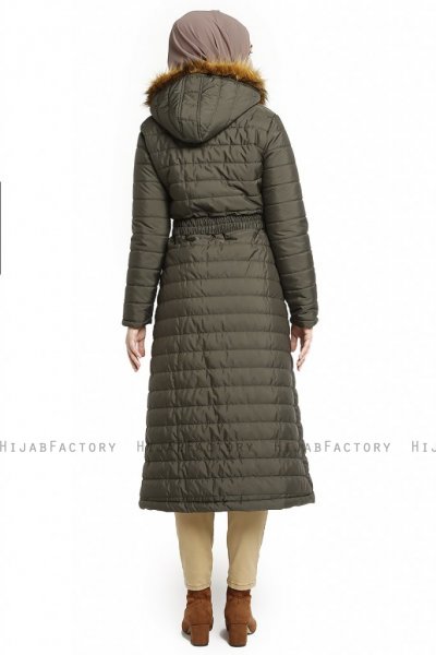 Yeliz - Khaki Long Jacket With Hood