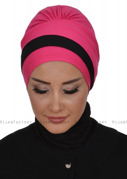 Elsa - Fuchsia & Black Cotton Turban