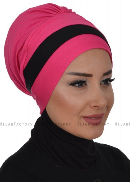 Elsa - Fuchsia & Black Cotton Turban