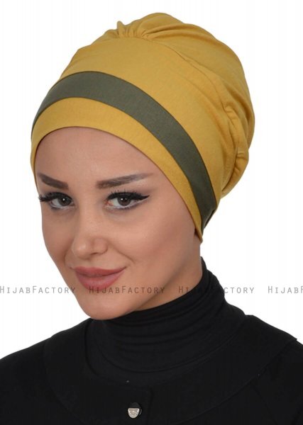Elsa - Mustard & Khaki Cotton Turban
