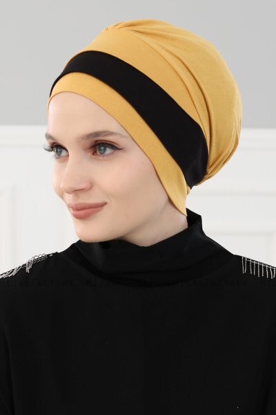 Elsa - Mustard & Black Cotton Turban