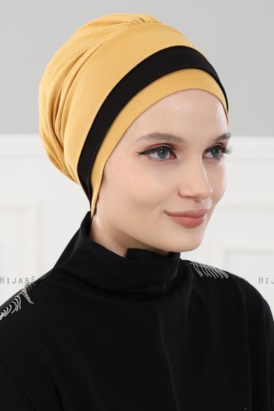 Elsa - Mustard & Black Cotton Turban