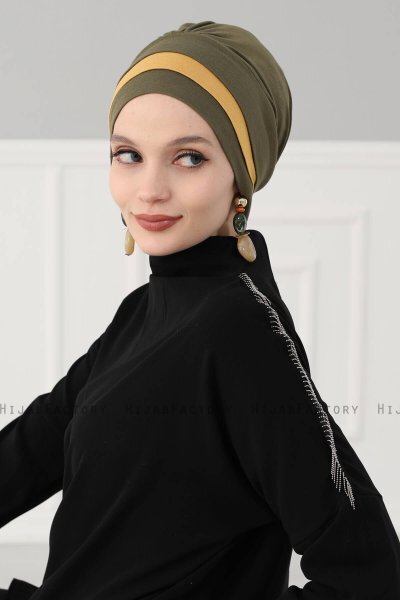 Elsa - Khaki & Mustard Cotton Turban
