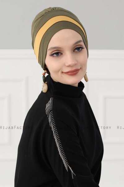 Elsa - Khaki & Mustard Cotton Turban