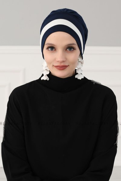 Elsa - Navy Blue & Creme Cotton Turban