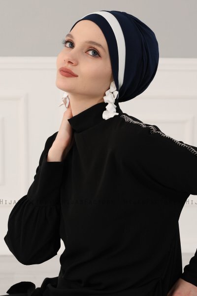 Elsa - Navy Blue & Creme Cotton Turban