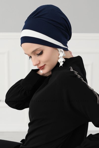 Elsa - Navy Blue & Creme Cotton Turban