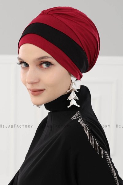 Elsa - Bordeaux & Black Cotton Turban