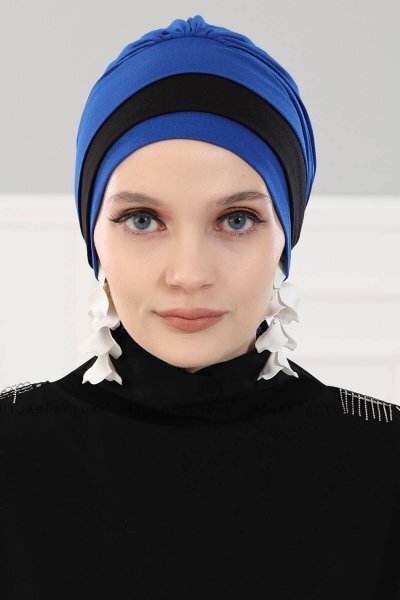 Elsa - Blue & Black Cotton Turban