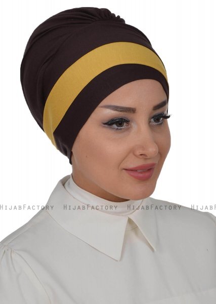 Elsa - Brown & Mustard Cotton Turban