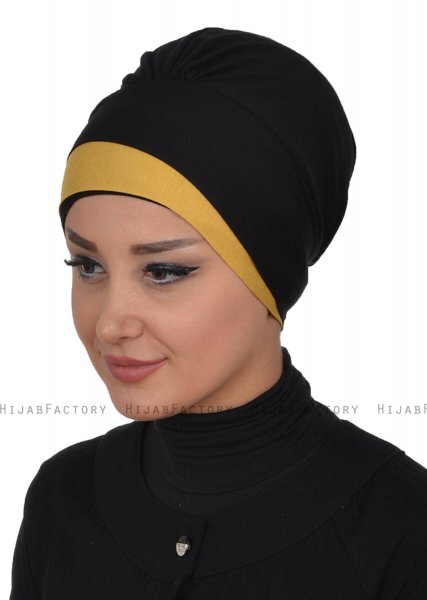 Elsa - Black & Mustard Cotton Turban