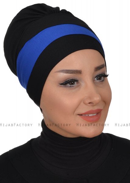 Elsa - Black & Blue Cotton Turban