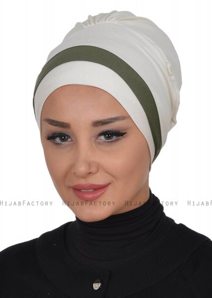 Elsa - Creme & Khaki Cotton Turban