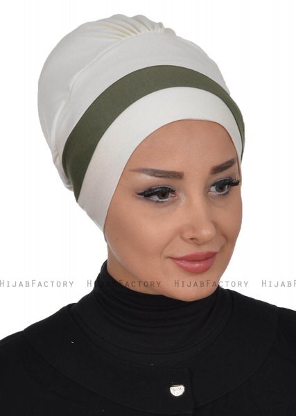 Elsa - Creme & Khaki Cotton Turban