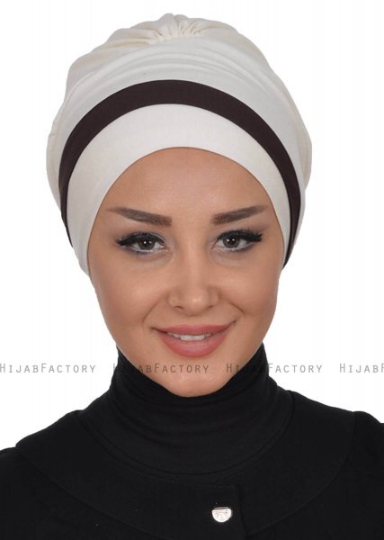 Elsa - Creme & Brown Cotton Turban