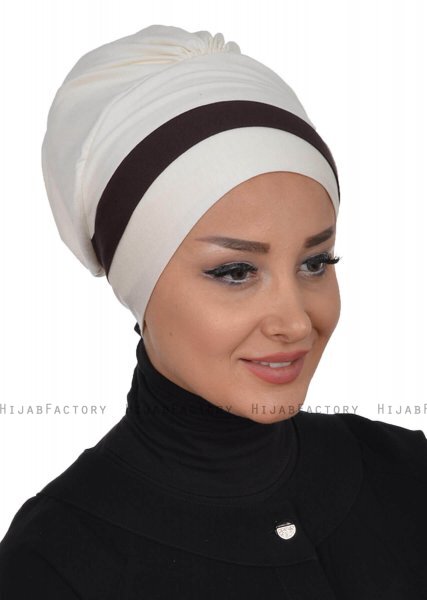 Elsa - Creme & Brown Cotton Turban